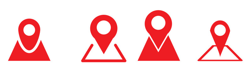 Location icon set. Flat icon set of location and map pins. Map pin place marker. Location pointer icon symbol in flat style. Position symbol.