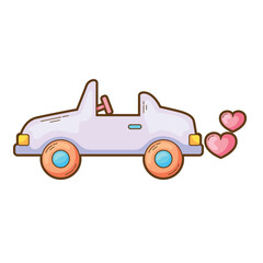 Purple convertible car emitting pink hearts symbolizes love, suitable for Valentines Day, romantic themes, greeting cards, and automotive concepts