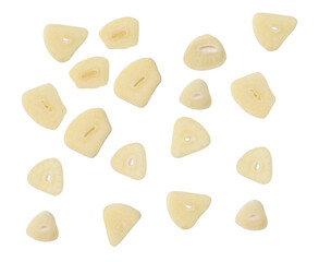 Top view set of white garlic slices isolated on white background with clipping path