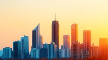 Naklejka premium Golden sunset cityscape skyline panorama.