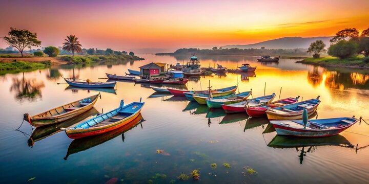 Bhigwan Lake, Maharashtra: Tranquil Dawn, Fishing Boats at Rest