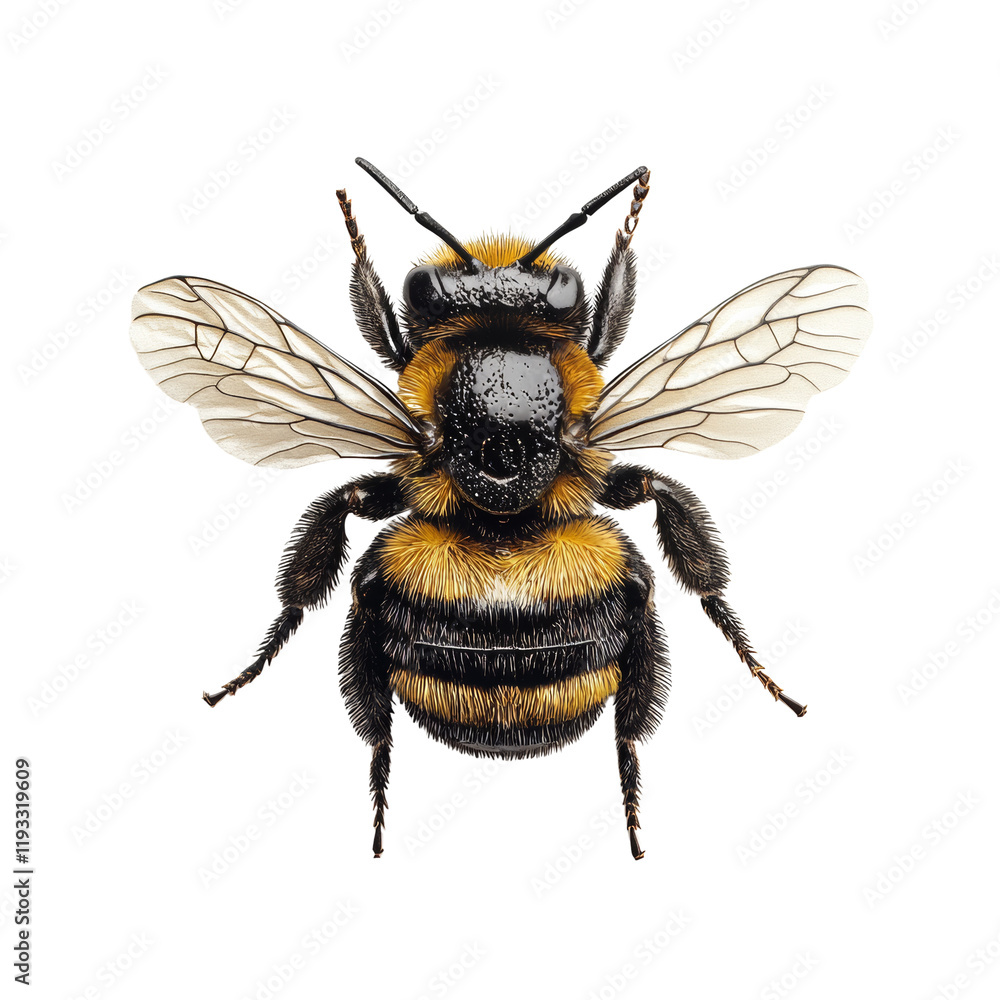 Poster a high resolution macro photograph showcases a bumblebee in intricate detail its body hair and wing 