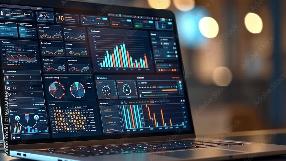 Aufkleber modern laptop displaying analytical data and insights dashboard.
