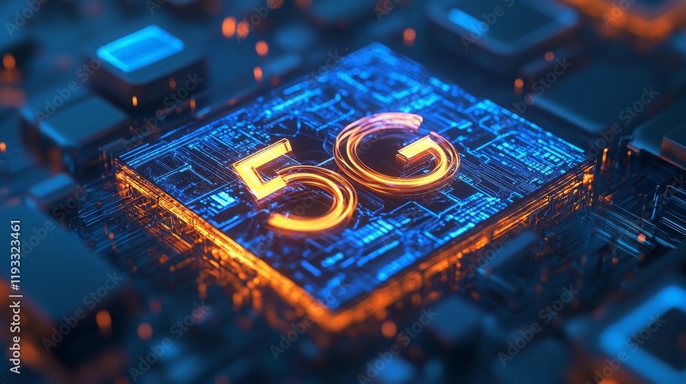 Poster futuristic 5g concept showcasing iot, big data, and ai in a dynamic 3d rendering