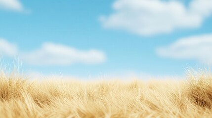 Endless prairie with golden grass under a brilliant blue sky, expansive and calming, banner nature shot.