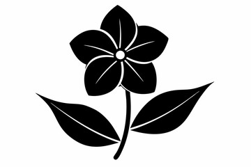 Periwinkle with Leaf Silhouette Icon - Black Vector Design, periwinkle silhouette, leaf silhouette, black vector flower, floral design icon, botanical illustration.