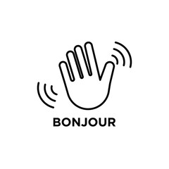 Bonjour text with hand wave icon Flat illustration sign © student