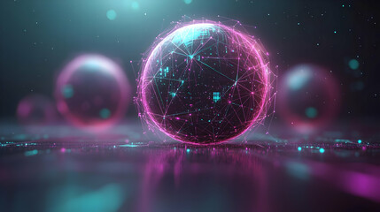 Obraz premium Glowing Pink and Cyan Sphere with Particles Abstract Background