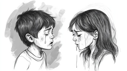little boy girl weeping and sobbing feeling different negative emotion