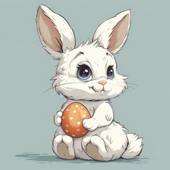 Obraz premium A beautiful pixel art portrayal of a cute white rabbit holding an egg