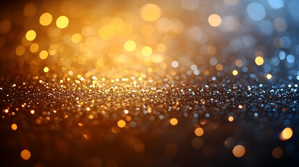 Golden and Blue Glitter Sparkle Background with Bokeh Lights