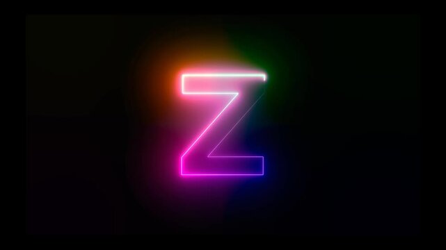 Letter Z with an abstract, colorful neon effect and motion animation in 4K video footage.