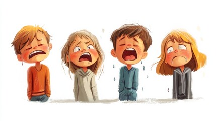 little boy girl weeping and sobbing feeling different negative emotion