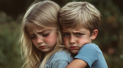 Fototapeta premium little boy girl weeping and sobbing feeling different negative emotion