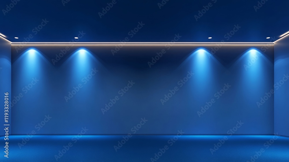 Poster minimalistic blue presentation background with a smooth floor and built-in lighting