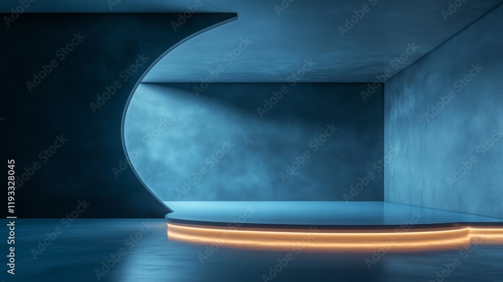 Poster minimalistic blue presentation background with a smooth floor and built-in lighting