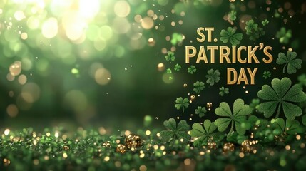 St. patrick's day celebration with shamrocks and golden bokeh. Saint Patrick's Day, St Paddy's Day, St Patty's Day - Irish National Holiday and Cultural Celebration