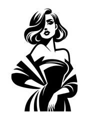 Obraz premium A vector silhouette of a stylish female model isolated on a white background.