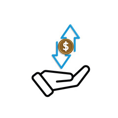 coin icon. cash back with dollar in hand. money management vector, business and finance icon, indicating continuous movement. mixed design style