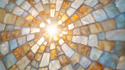 Vibrant Stained Glass Flower Mosaic with Radiant Sunburst Center