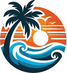Obraz premium Colorful beach with palm trees vector