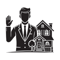 Real Estate Agent Silhouette Vector Illustration, Solid White Background.