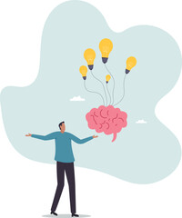 Brain power, idea or creativity to help success, intelligence knowledge or wisdom, innovation or imagination for thinking to develop idea.business concept.flat character.