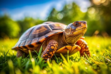 Obraz premium Candid Photo: Turtle in a Sunny Park - Peaceful Reptile Enjoying Nature