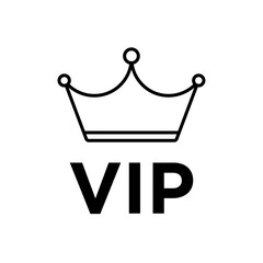 Vip text with crown icon Flat illustration sign