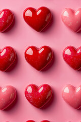 Fototapeta premium A bunch of red hearts on a pink background