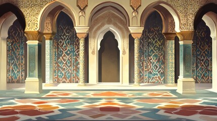 Geometric Islamic Design of Mosque Interior in Vector Art Style