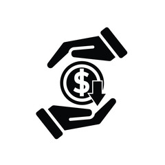 coin icon. money weakens/falls in hand. money management vector, business and finance icon, showing continuous movement. Solid design style