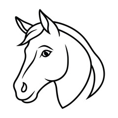 A minimalist line art depicting a horse's head, with smooth, flowing lines that capture the elegant shape of the mane and facial features in a simple yet striking design.