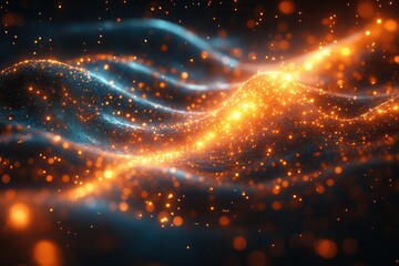 Fototapeta premium Energetic waves of light and particles creating dynamic patterns in a dark space