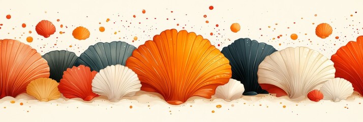 Seashell banner display featuring vibrant colors and intricate patterns suitable for decorating beach themed events in sunny weather