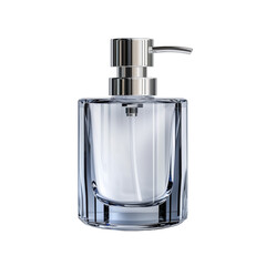 Obraz premium Elegant glass soap dispenser on a clean bathroom counter with modern decor features
