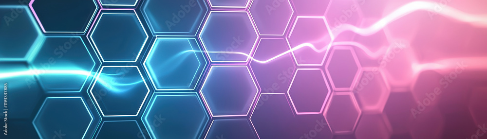 Poster futuristic abstract background featuring glowing hexagons and vibrant colors. design creates dynamic