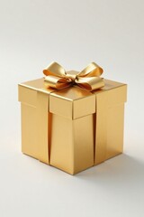 A Luxurious Gold Gift Box with a Delicate Satin Ribbon Bow, Perfect for Special Occasions