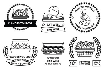 Set of illustrations in the concept of restaurants and seafood in line drawing style