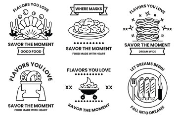 Set of illustrations in the concept of restaurants and seafood in line drawing style