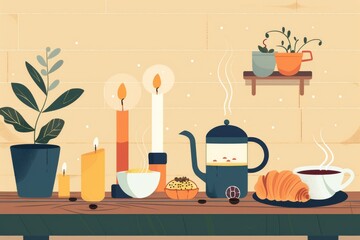 Cozy breakfast setting with warm candlelight