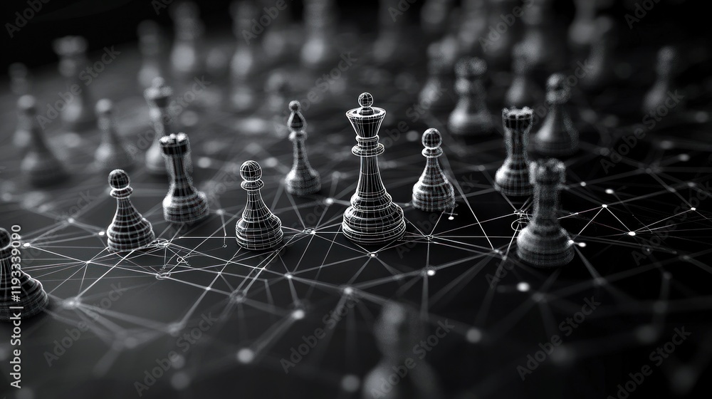 Poster strategic chessboard network: digital strategy and game theory visualization