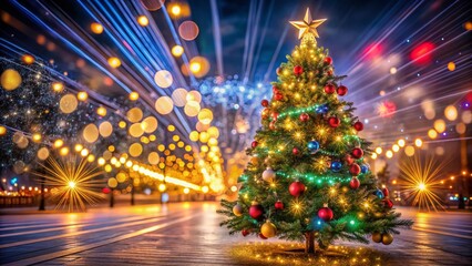 Christmas Tree Long Exposure with Copy Space for Holiday Deals - Festive Background