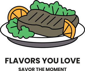 illustration in the concept of Beef and Lamb Steak in line style