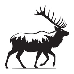 Obraz premium Majestic Elk Silhouette with Intricate Forest Design
