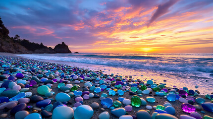Obraz premium sunset at the beach with the Gemstone Shoreline