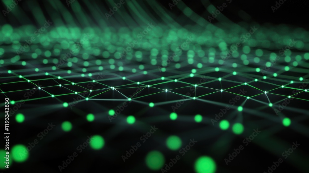 Poster abstract green network mesh: digital connections and data visualization