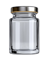 Clear glass jar with a metallic lid for storage or decoration in a minimalist kitchen setting