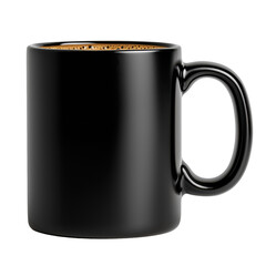 Black ceramic mug filled with hot coffee on a plain white background, perfect for morning routines and cozy moments