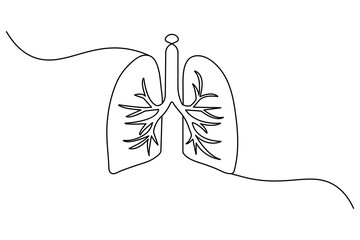 Continuous one line lung drawing with black and white vector icon
